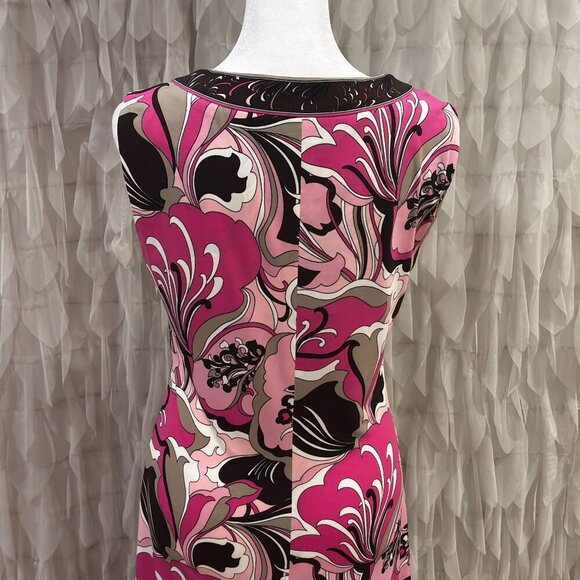 Tahari ASL Pink Sleeveless V-Neck Floral Dress | Women's Size 6 - Picture 5 of 9